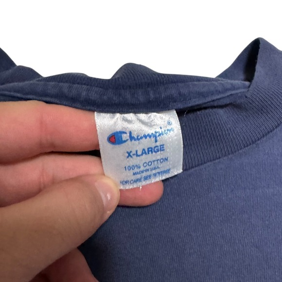 Vintage 90s Champion Faded Navy Blue Single Stitch‎ Shirt Men's XL FLAWS - Picture 6 of 8